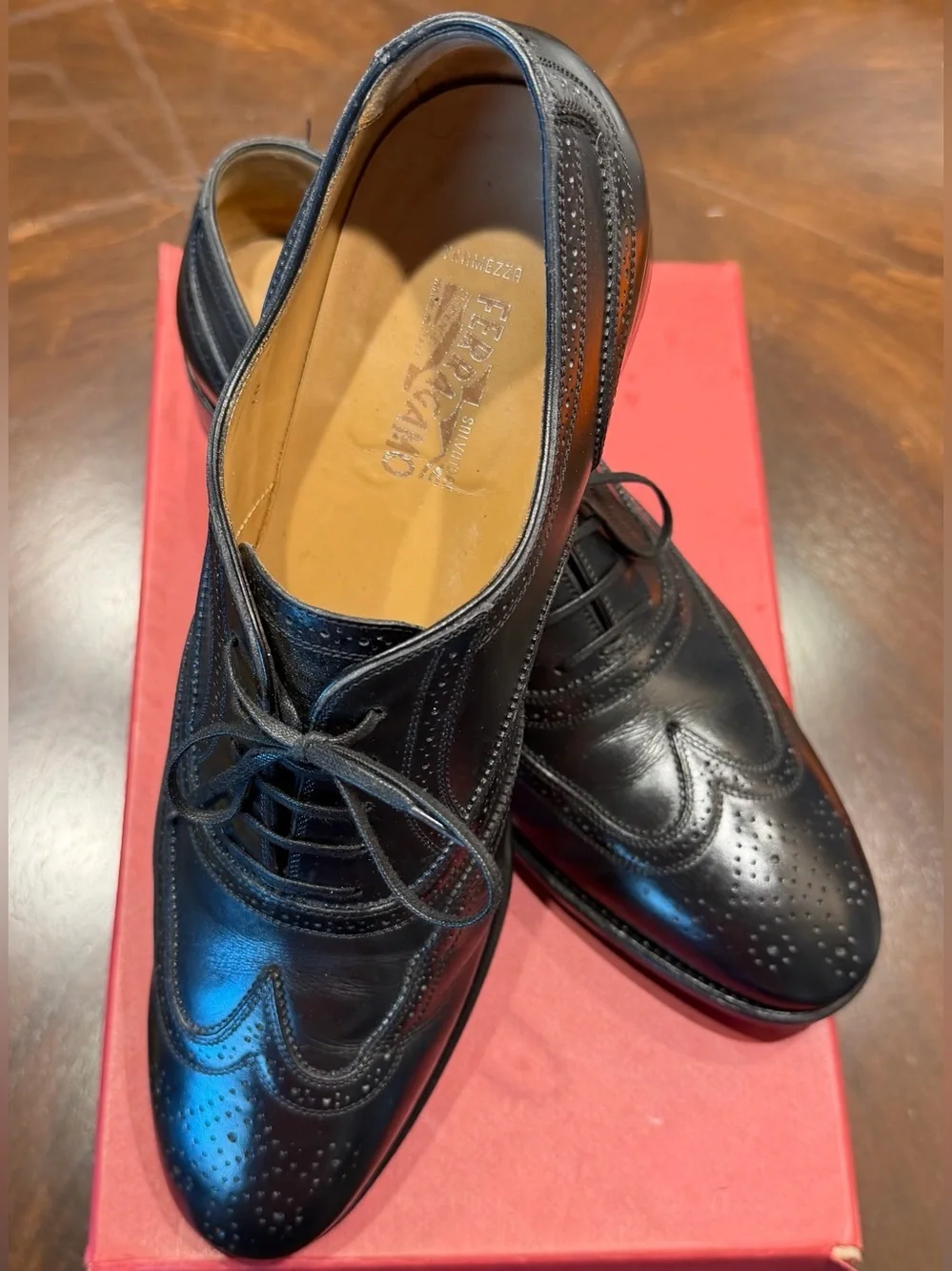 Salvatore Ferragamo Tramezza Black Leather Brogue Oxfords size 10D
